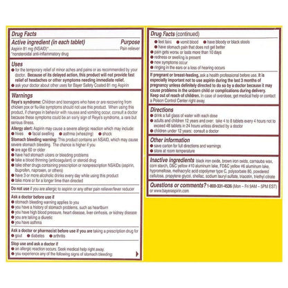 Bayer Aspirin Regimen 81mg Low-Dose Enteric-Coated Tablets, 400 ct.