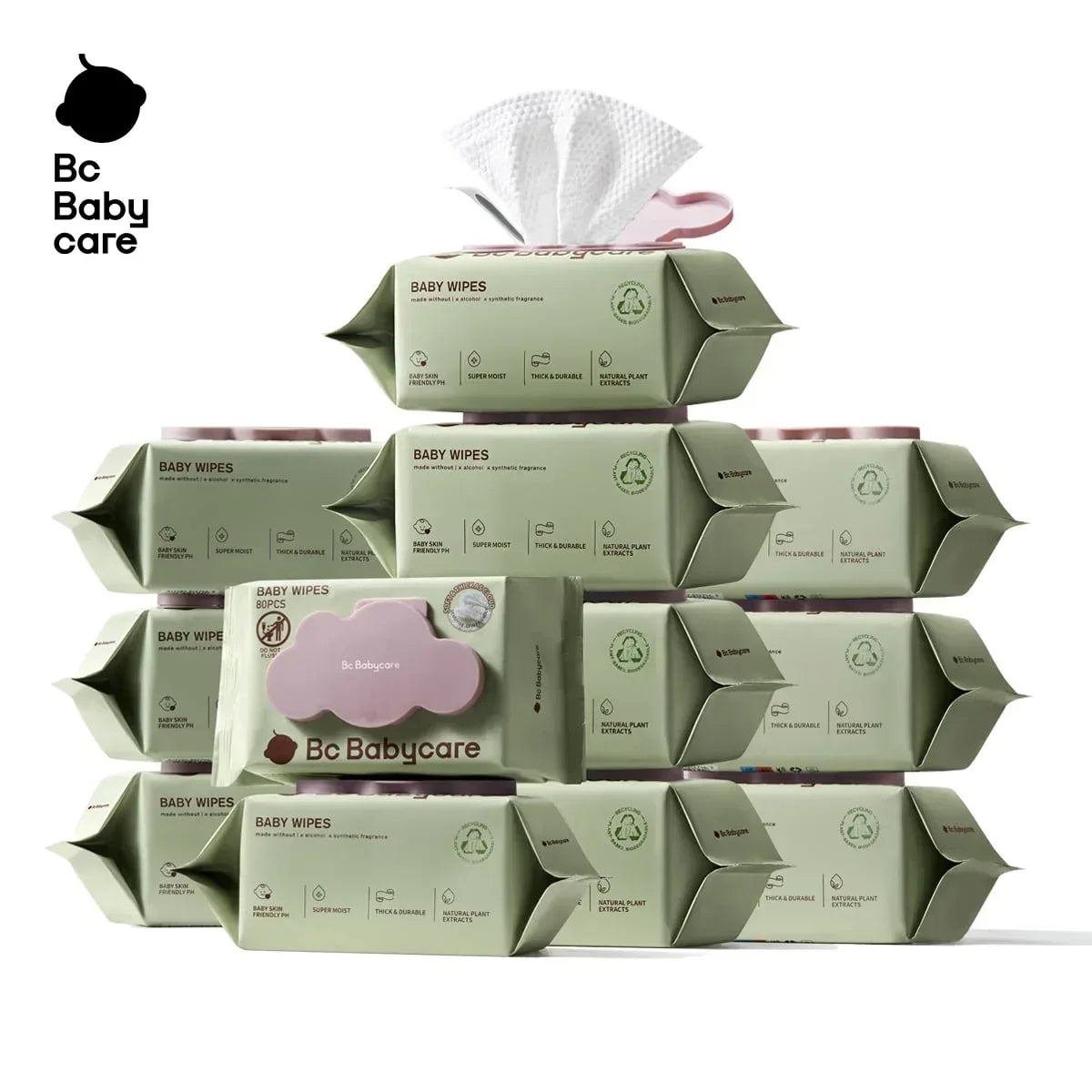 Bc Babycare Sensitive Baby Wipes Unscented, XL Extra Thick,Hypoallergenic,99% Water