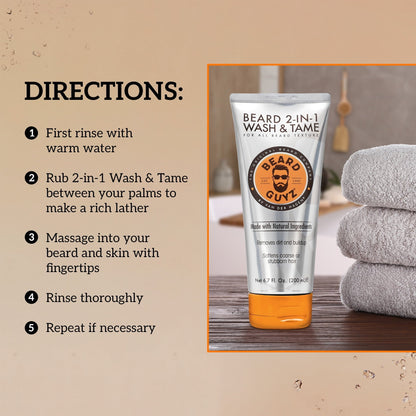 Beard Guyz 2-in-1 Wash & Tame Conditioner, Formulated with Natural Ingredients, 6.7 oz
