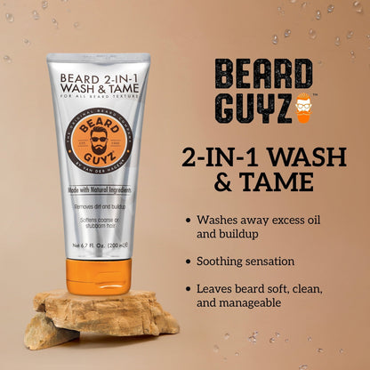 Beard Guyz 2-in-1 Wash & Tame Conditioner, Formulated with Natural Ingredients, 6.7 oz