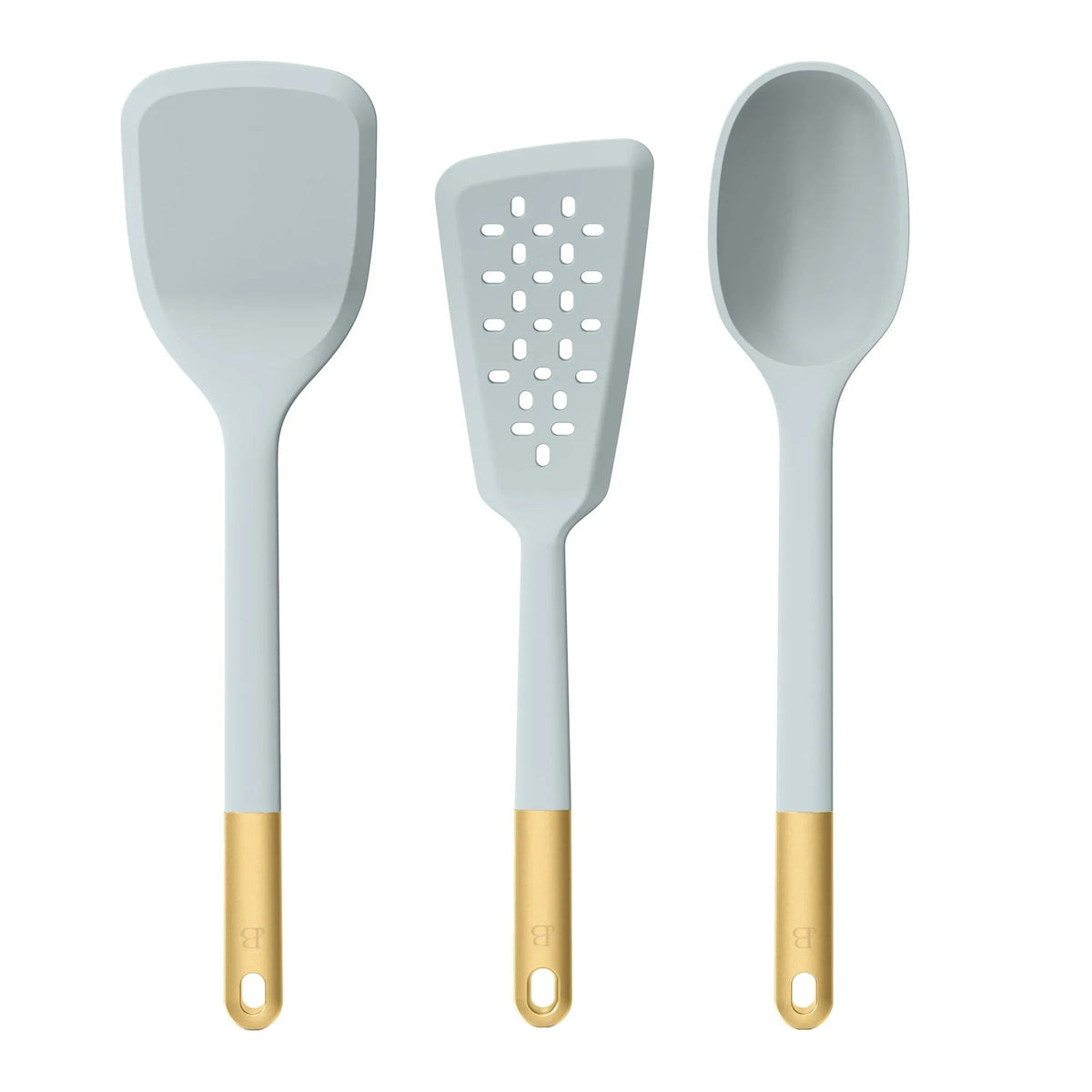 Beautiful 3-Piece Silicone Kitchen Utensil Tool Set, Porcini Taupe by Drew Barrymore