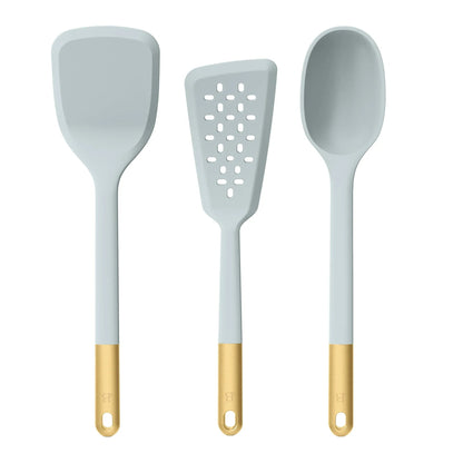 Beautiful 3-Piece Silicone Kitchen Utensil Tool Set, Porcini Taupe by Drew Barrymore