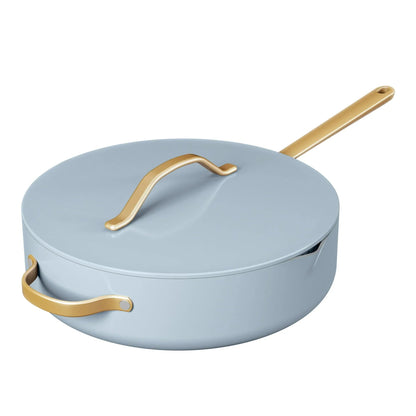 Beautiful 5.5 Quart Ceramic Non-Stick Sauté Pan with Strainer Lid, Black Sesame by Drew Barrymore