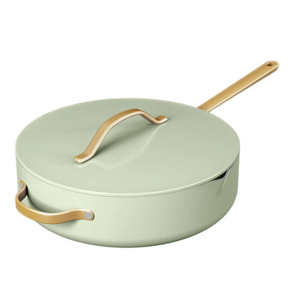 Beautiful 5.5 Quart Ceramic Non-Stick Sauté Pan with Strainer Lid, Black Sesame by Drew Barrymore