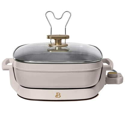 Beautiful 5 in 1 Electric Skillet - Expandable up to 7 Qt with Glass Lid, Black Sesame by Drew Barrymore