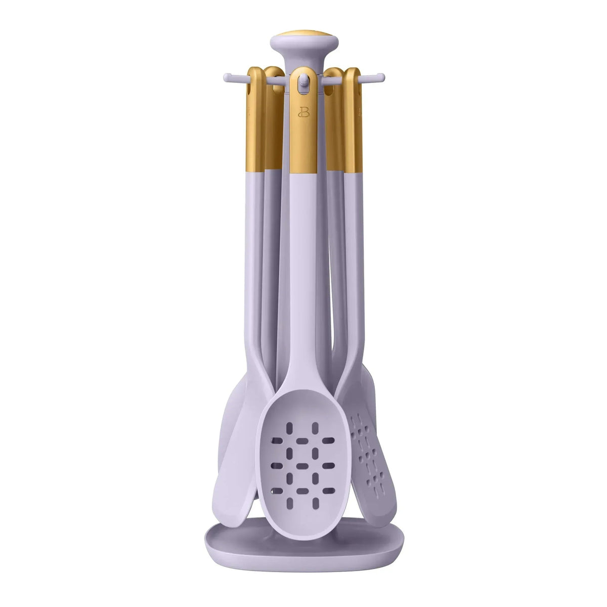 Beautiful 6-Piece Silicone Kitchen Utensil Tool Set with Rotating Rack, Black Sesame by Drew Barrymore