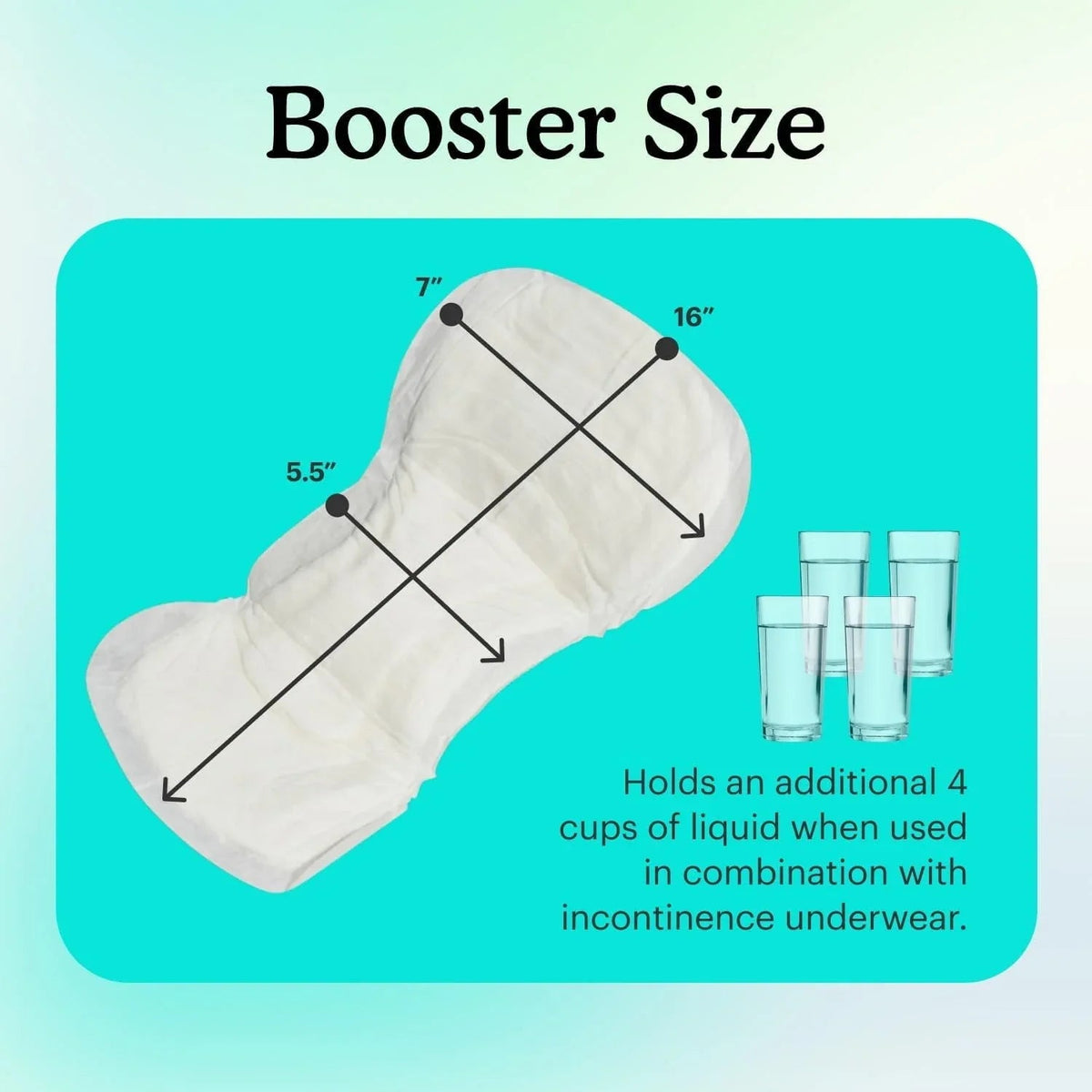 Because Incontinence Booster Pads Overnight - Ultra Long 16", For Women and Men, Adds 4 Cups Absorbency to Adult Diapers. 20 Boosters