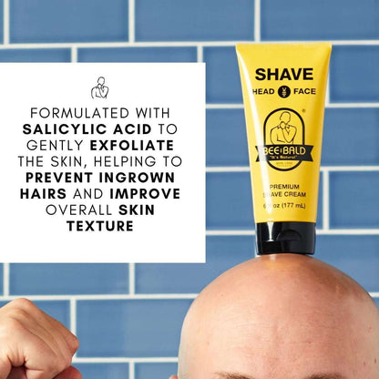 Bee Bald SHAVE Premium Shaving Cream for Men, Smooth & Quick Shave for Face and Head, 6 fl oz