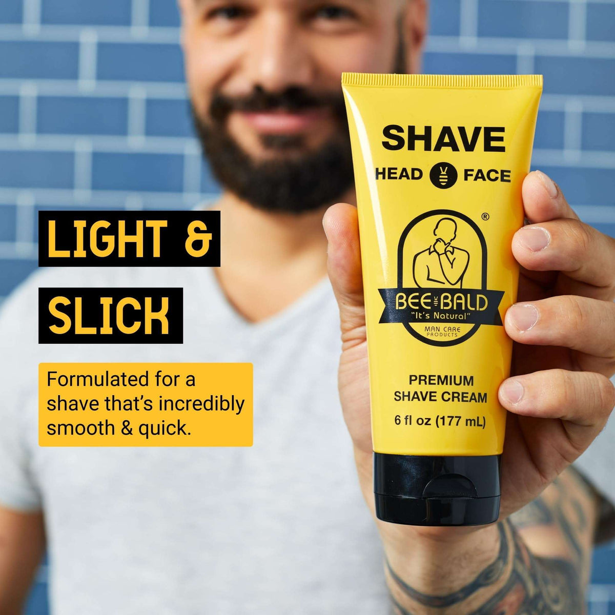 Bee Bald SHAVE Premium Shaving Cream for Men, Smooth & Quick Shave for Face and Head, 6 fl oz