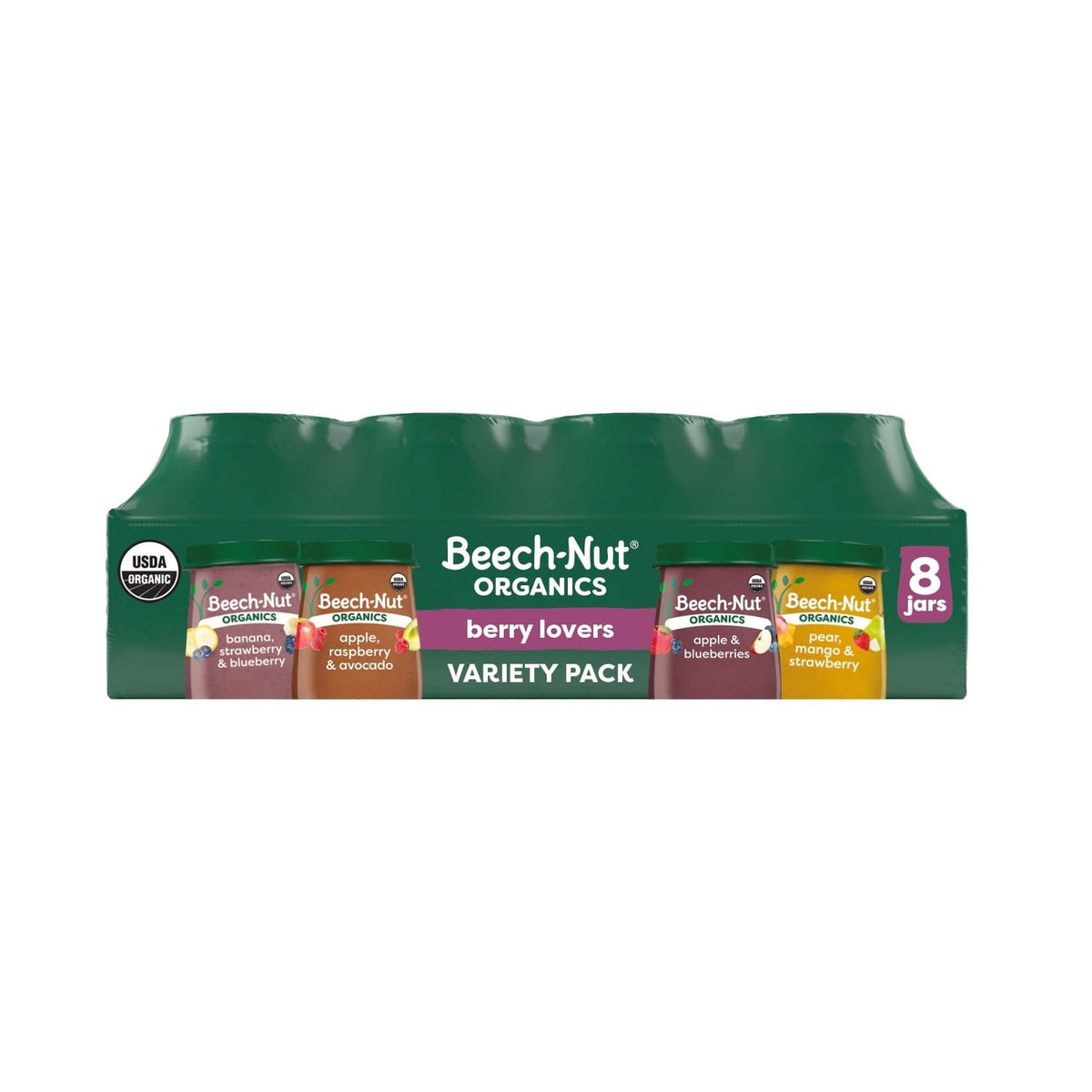 Beech-Nut Organics Stage 2 Berry Lovers Baby Food Variety Pack, 4 oz Jars, 8 Pack