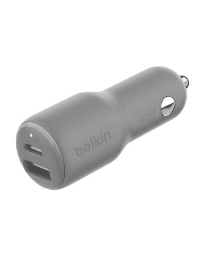 Belkin BoostCharge 42-Watt Dual Port Fast Car Charger w/30W USB-C & 12W USB-A Ports for iPhone 16, 16 Pro, Galaxy S25, S24, Pixel 9 & 8, Nintendo Switch 2 & More - Gray