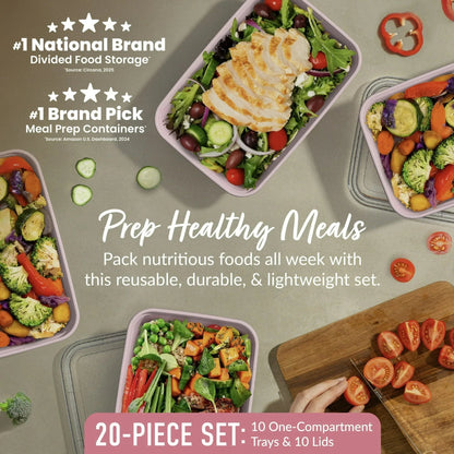 Bentgo Prep - 20-Piece 1-Compartment Reusable Meal Prep Containers with Lids, PFAS & BPA Free Materials, Durable, Microwave, Freezer, & Dishwasher Safe To Go Food Storage