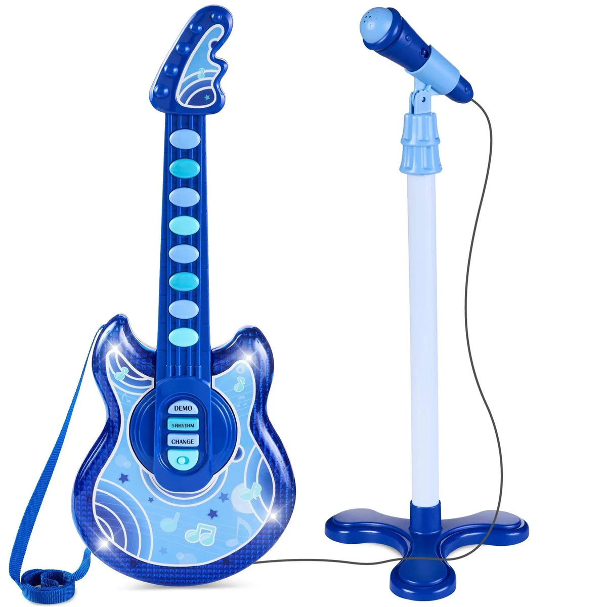 Best Choice Products 19in Kids Flash Guitar, Pretend Play Musical Instrument Toy for Toddlers w/ Mic, Stand - Black