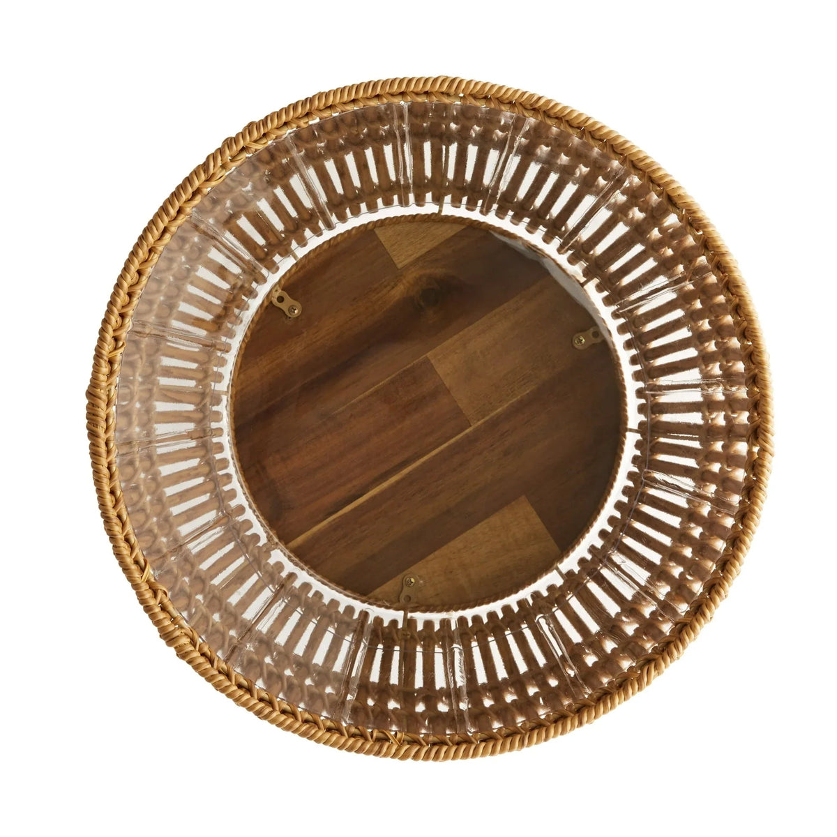 Better Homes & Gardens 13 Inch Round Brown Resin Rattan Planter & Stand with Acacia Wood Legs