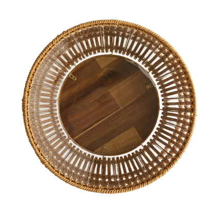 Better Homes & Gardens 13 Inch Round Brown Resin Rattan Planter & Stand with Acacia Wood Legs