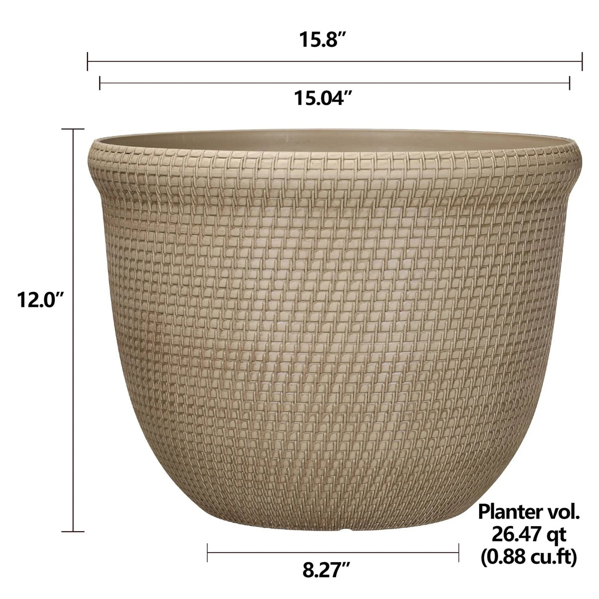 Better Homes & Gardens Tatum 100% Recycled Resin Planter, Khaki Chino, 15.8in x 15.8in x 12in