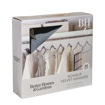 Better Homes & Gardens Velvet Adult Clothing Hangers, Beige, Non-Slip, Space Saving, 30 Count