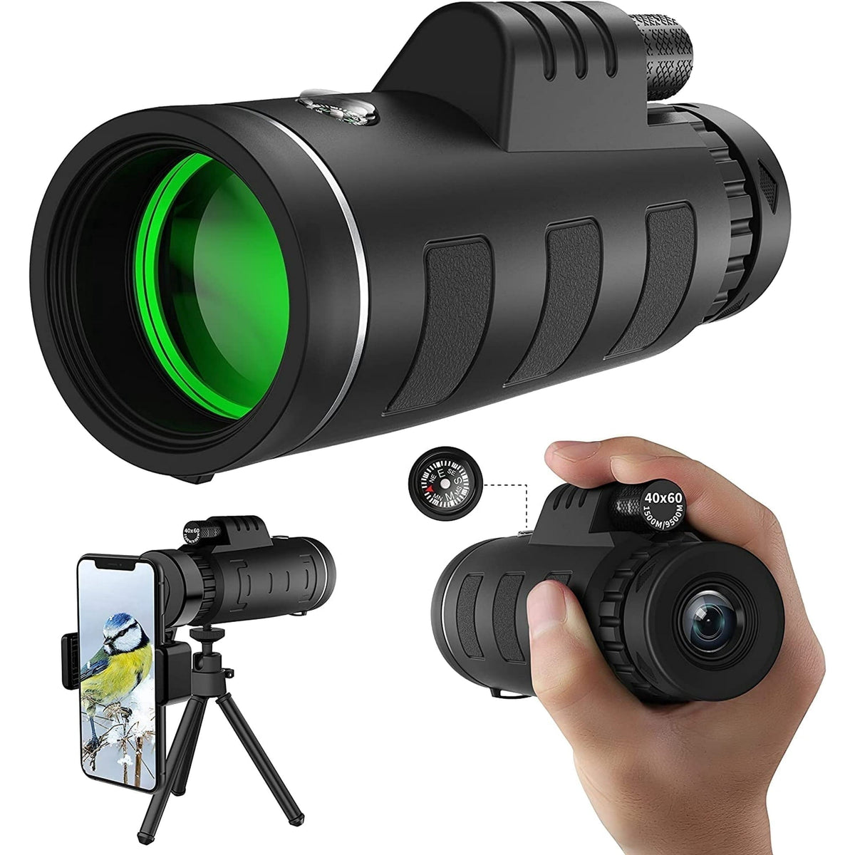 Scootworks 40x60 Monocular Binoculars for Adults, HD Binoculars with Low Light Night Vision, Clear FMC BAK4 Prism Lens, Binoculars for Hunting Birds Watching Traveling Stargazing Outdoor Sport