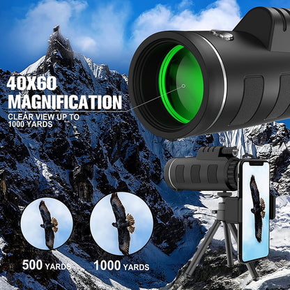 Scootworks 40x60 Monocular Binoculars for Adults, HD Binoculars with Low Light Night Vision, Clear FMC BAK4 Prism Lens, Binoculars for Hunting Birds Watching Traveling Stargazing Outdoor Sport