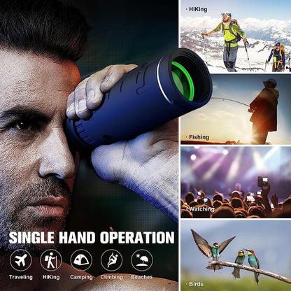 Scootworks 40x60 Monocular Binoculars for Adults, HD Binoculars with Low Light Night Vision, Clear FMC BAK4 Prism Lens, Binoculars for Hunting Birds Watching Traveling Stargazing Outdoor Sport