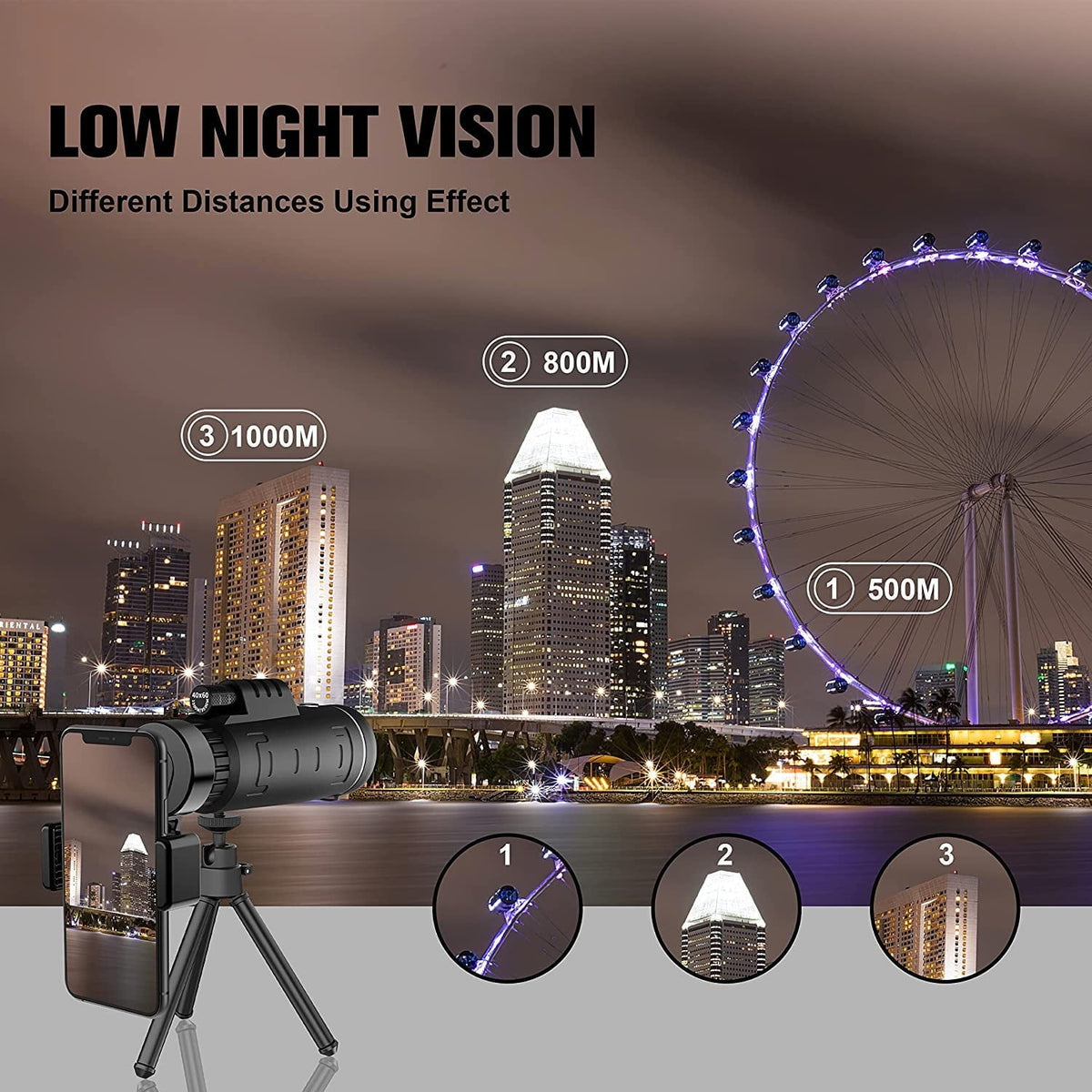 Scootworks 40x60 Monocular Binoculars for Adults, HD Binoculars with Low Light Night Vision, Clear FMC BAK4 Prism Lens, Binoculars for Hunting Birds Watching Traveling Stargazing Outdoor Sport