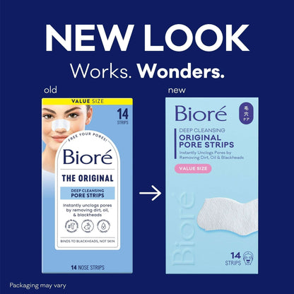 Biore Deep Cleansing Pore Nose Strips, Original, Blackhead Remover Strips, Oil Free, 14 Ct