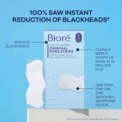 Biore Deep Cleansing Pore Nose Strips, Original, Blackhead Remover Strips, Oil Free, 14 Ct