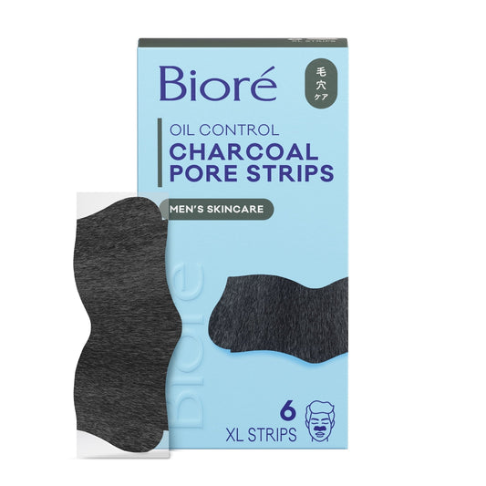 (3 PACK ) Biore Men's Skincare Charcoal Deep Cleansing Blackhead Remover Pore Nose Strips for Skin Care, 6 Ct