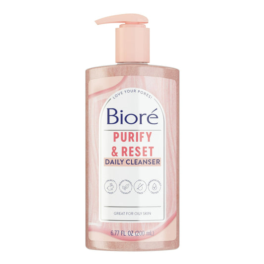 (3 PACK ) Biore Purify & Reset Daily Cleanser, Charcoal and Rose Quartz Face Wash, 6.77 oz