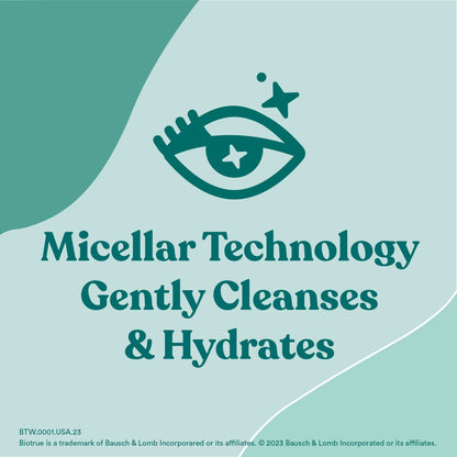 Biotrue Micellar Water Eyelid Cleansing Wipes and Fragrance Free Cleanser, 30 Pack