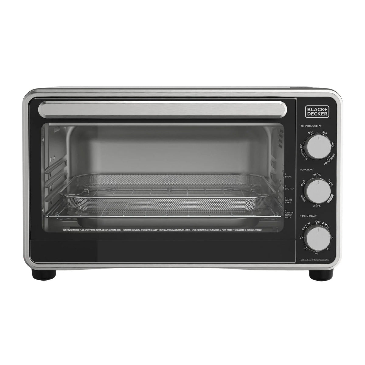 Black + Decker Crisp 'N Bake PRO 6-Slice Air Fryer Toaster Oven with Basket, Pan, Rack & Tray, Stainless Steel