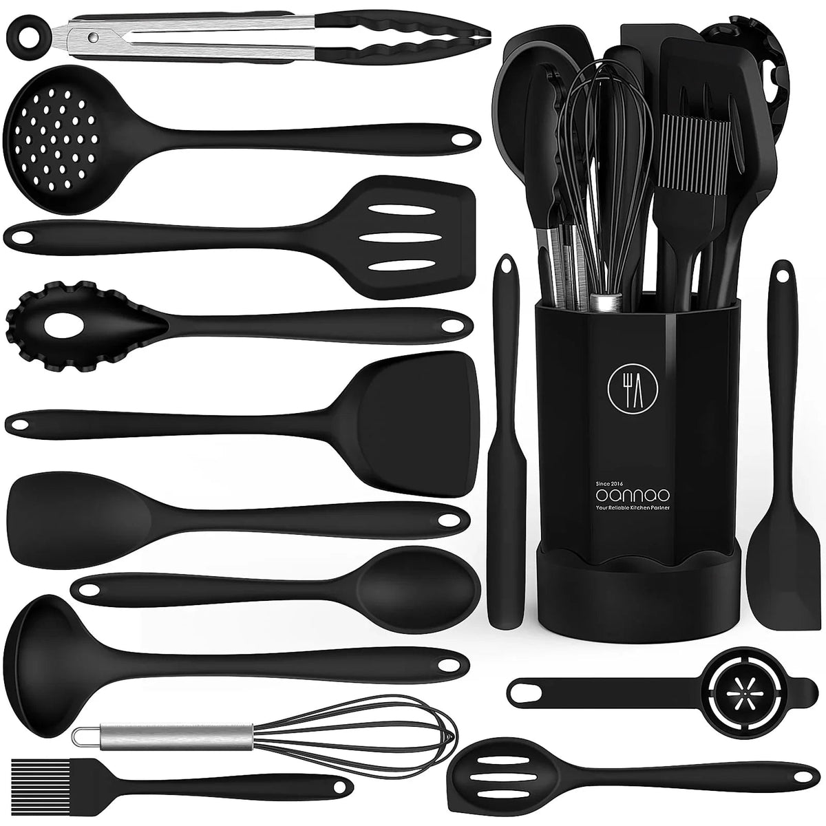 Silicone Cooking Utensils Set - Heat Resistant Kitchen Utensils BPA FREE,Turner Tongs,Spatula,Spoon,Brush,Whisk,Kitchen Utensil Gadgets Tools Set for Nonstick Cookware,Dishwasher Safe
