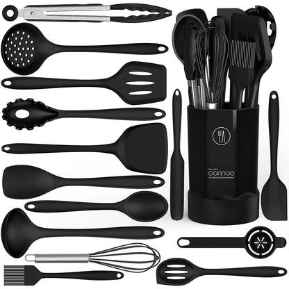 Silicone Cooking Utensils Set - Heat Resistant Kitchen Utensils BPA FREE,Turner Tongs,Spatula,Spoon,Brush,Whisk,Kitchen Utensil Gadgets Tools Set for Nonstick Cookware,Dishwasher Safe