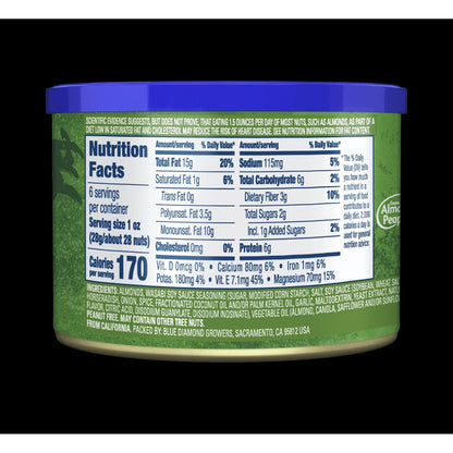 Blue Diamond Almonds, Bold Wasabi & Soy Sauce Flavored Snack Nuts perfect for snacking and on-the-go, 6 oz