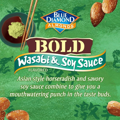 Blue Diamond Almonds, Bold Wasabi & Soy Sauce Flavored Snack Nuts perfect for snacking and on-the-go, 6 oz