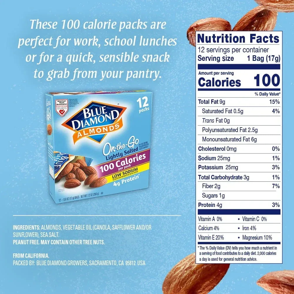 Blue Diamond Almonds, Lightly salted, 100 calorie packs - 12 Ct