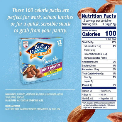 Blue Diamond Almonds, Lightly salted, 100 calorie packs - 12 Ct