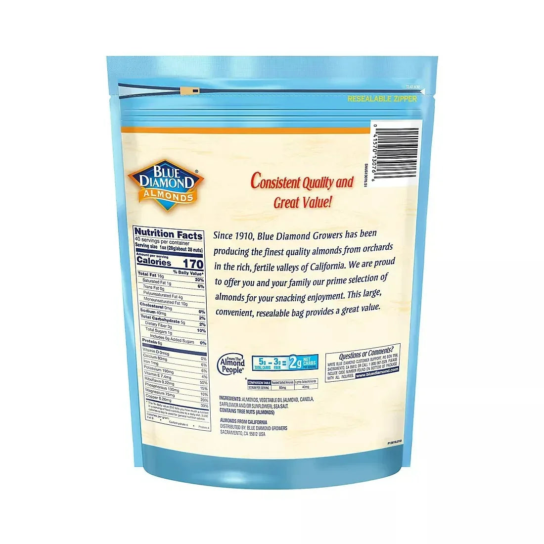 Blue Diamond Lightly Salted Whole Almonds, 40 oz.