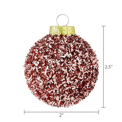 Blush Pink Tinsel Ball Christmas Ornaments, 2.5", 6 Count, by Holiday Time
