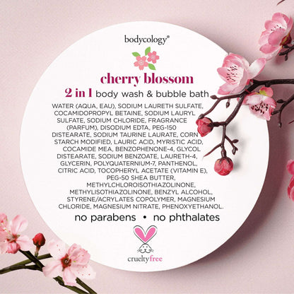 Bodycology Cherry Blossom 2-in-1 Body Wash and Bubble Bath, 16 fl oz
