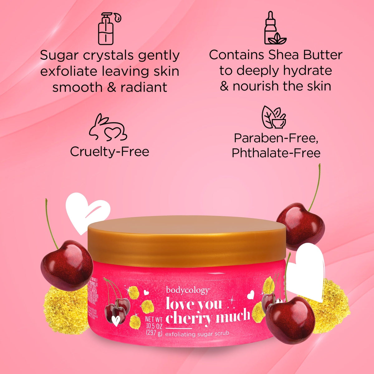 Bodycology Love You Cherry Much Exfoliating Sugar Scrub, 10.5 oz (4 PACK )