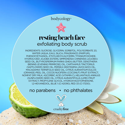 Bodycology Resting Beach Face Exfoliating Sugar Scrub, 10.5 oz (4 PACK )