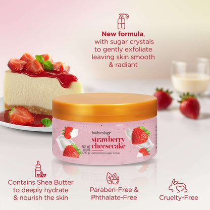 (3 PACK ) Bodycology Strawberry Cheesecake Exfoliating Sugar Scrub, 10.5 oz