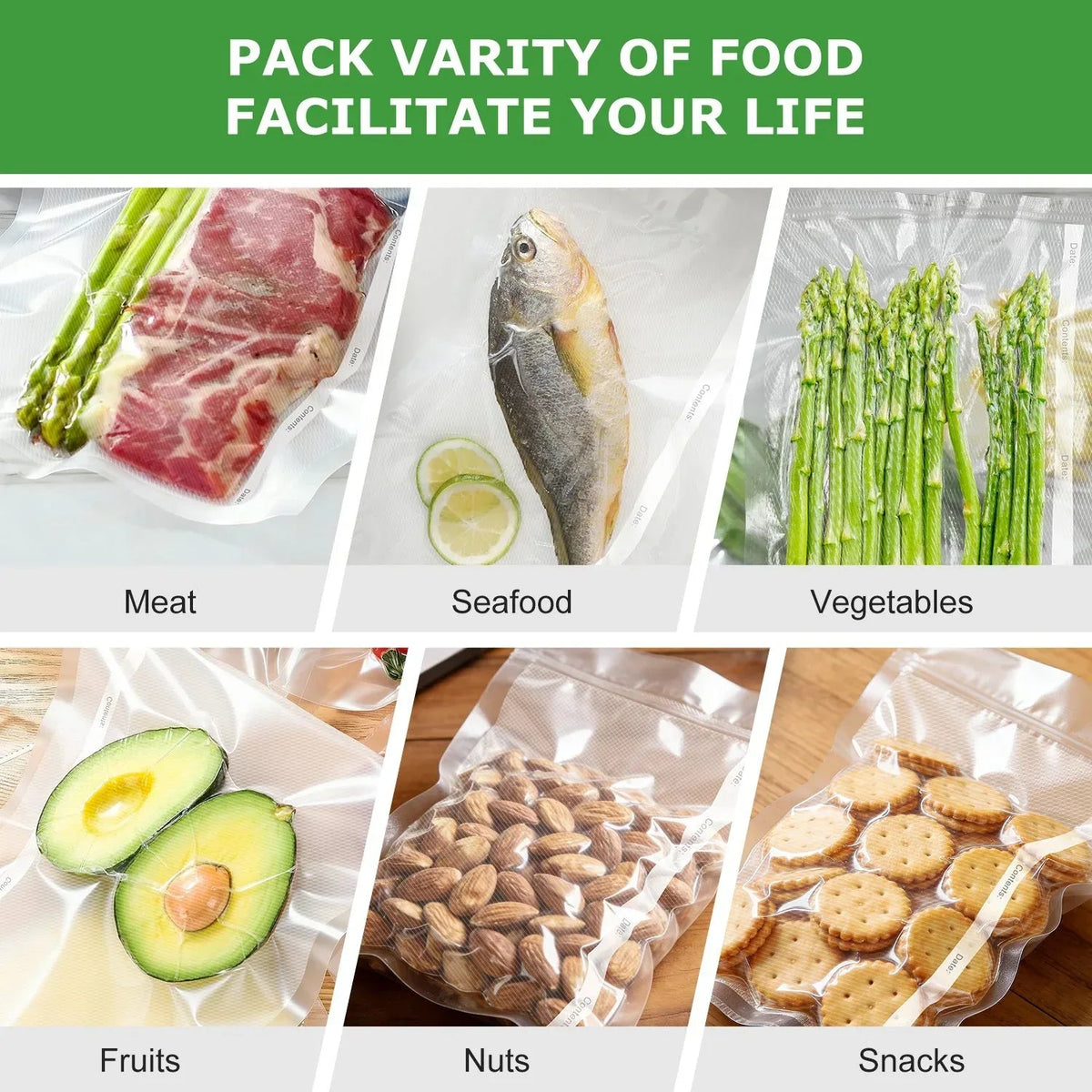 Bonsenkitchen Vacuum Seal Bag Variety Pack, 7 Rolls and 50 Precut Bags