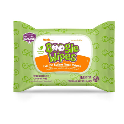 Boogie Wipes Saline Nose Wipes, Hypoallergenic & Alcohol-Free, Fresh Scent, 45 Count