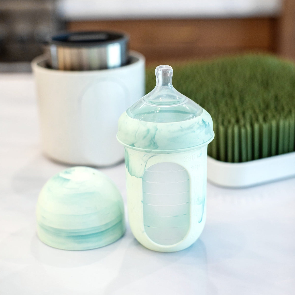 Boon NURSH Reusable Silicone Pouch Baby Bottle – Stage 2 Medium Flow – 8oz – Mint Tie Dye