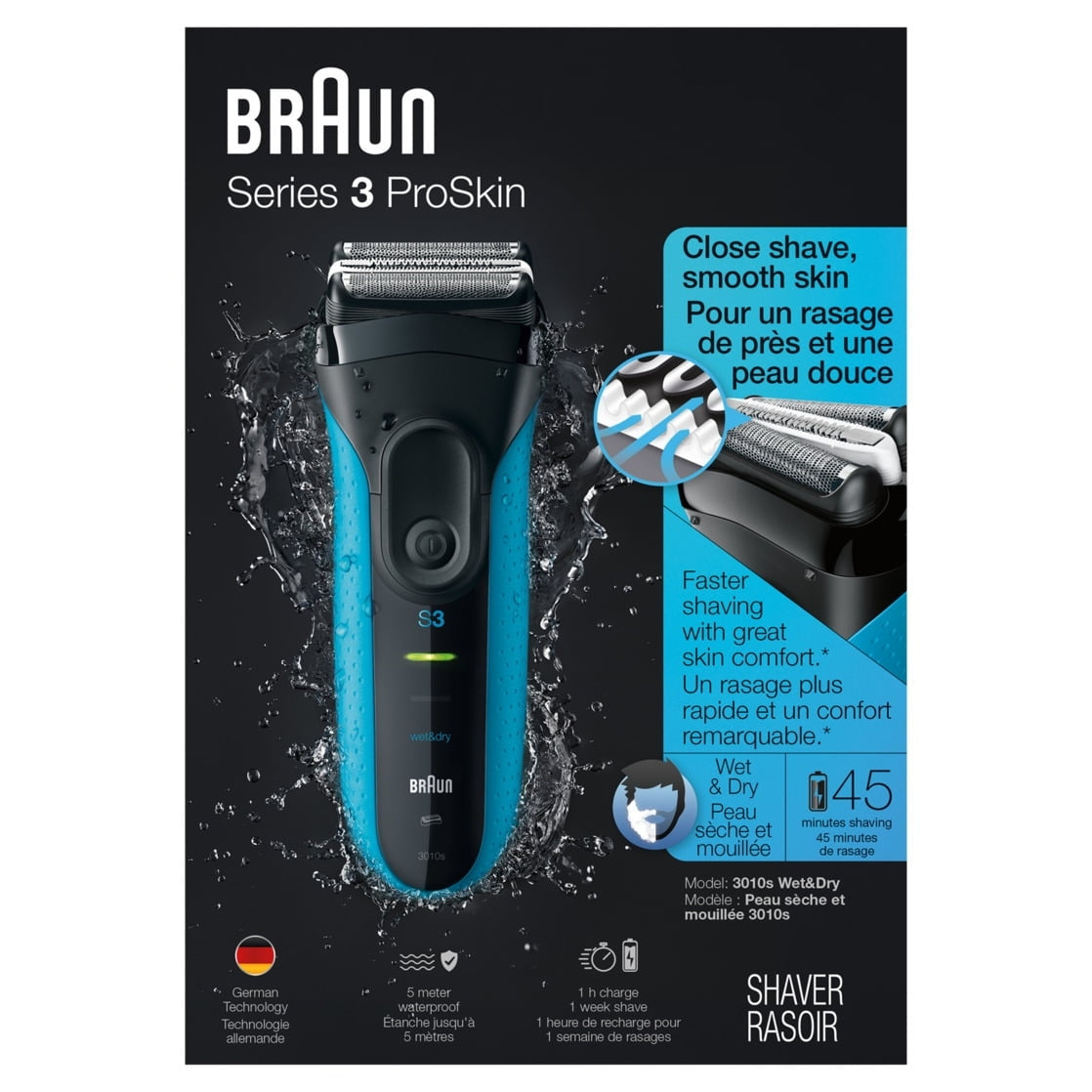 Braun Rechargeable Electric Shaver, Series 3 3010s, Wet & Dry