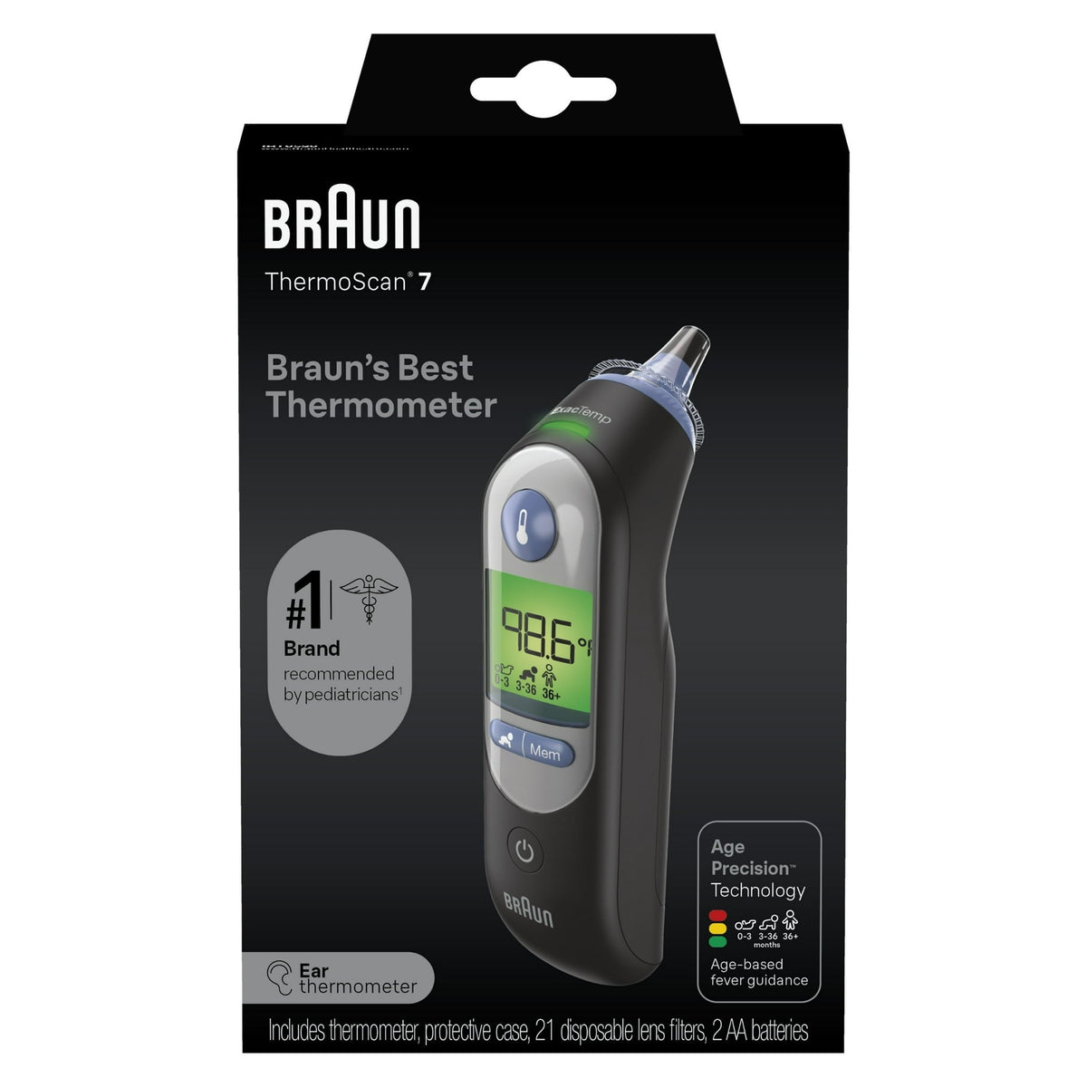 Braun ThermoScan 7 Ear Thermometer, Digital Thermometer for Adults and Children,, FSA & HSA Eligible, Black, IRT6520BUS
