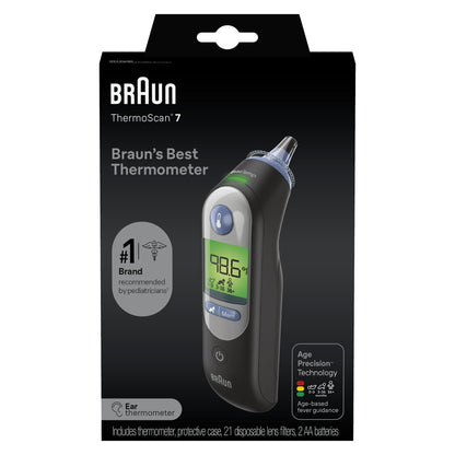 Braun ThermoScan 7 Ear Thermometer, Digital Thermometer for Adults and Children,, FSA & HSA Eligible, Black, IRT6520BUS