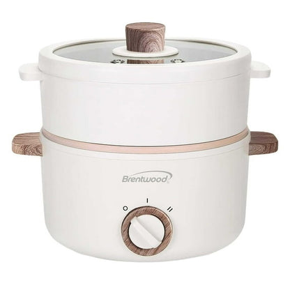 Brentwood 1.6-Qt. Multi-Function Electric Hot Pot Cooker with Stainless Steel Food Steamer and Ceramic Non-Stick Coating, White, HPS-3162W, HPS-3162W